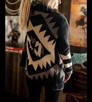 Tasha Polizzi Women S Aztec Southwest Knit Cardigan Jacket Concho Button Pockets